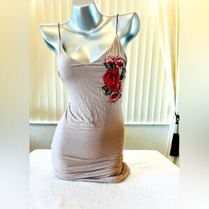 Sexy spaghetti strap dress w/ embroidered rose